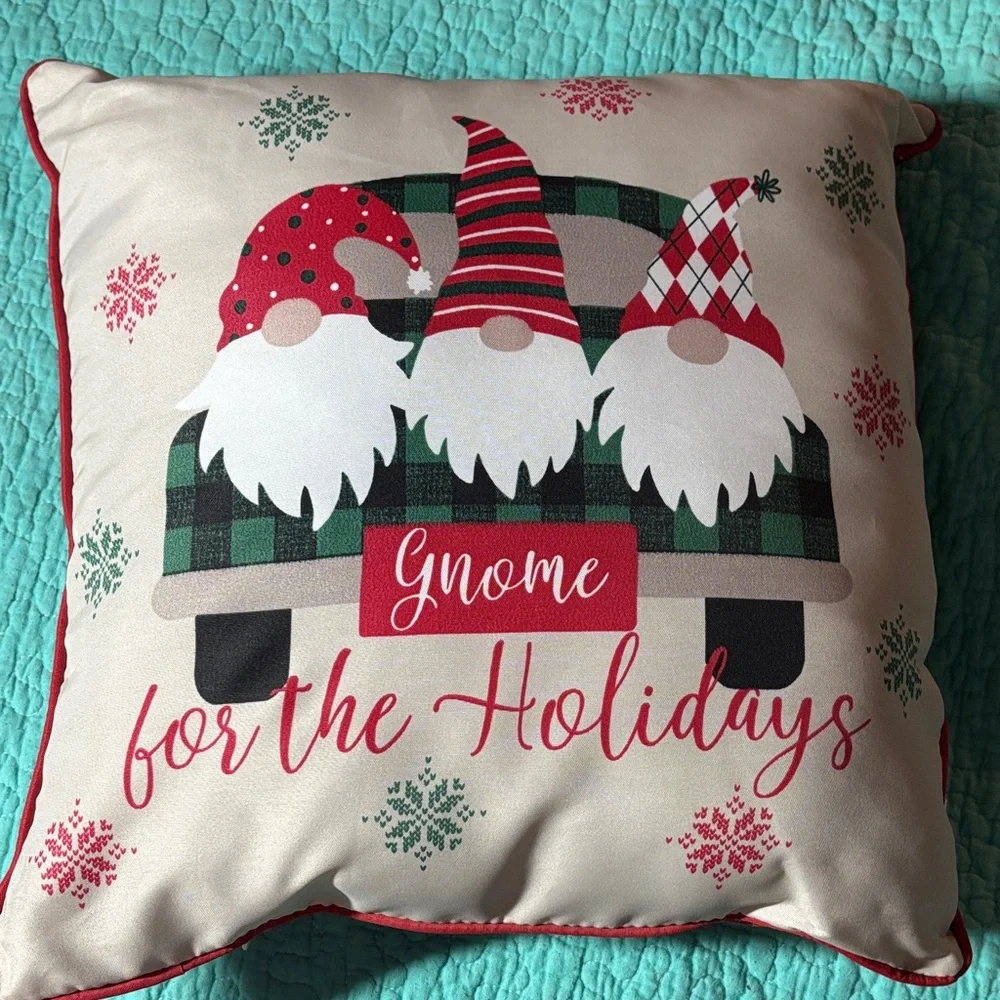 Festive Gnome Holiday Pillow - Red, Green, White